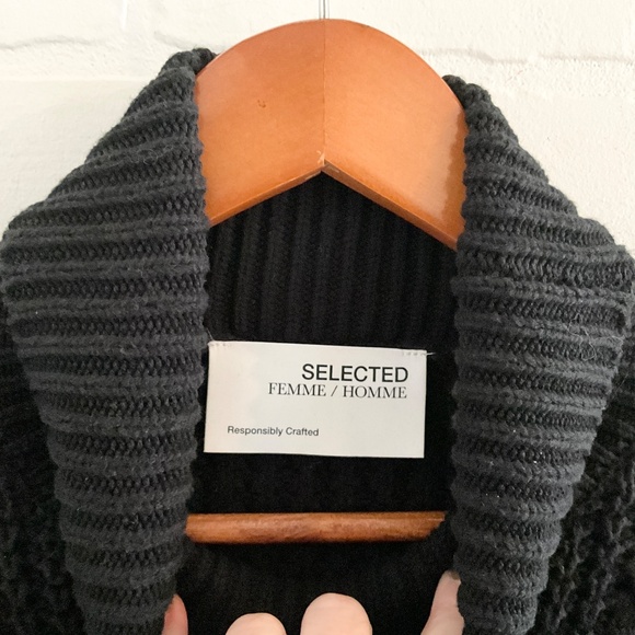 Selected Femme/Homme Cable knit Sweater Chunky Black Turtleneck Cotton blend M - Picture 5 of 14